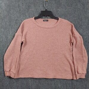 HEIMISH U.S.A Sweater Womens Small Pink Waffle Knit Thermal Crew Neck Pullover